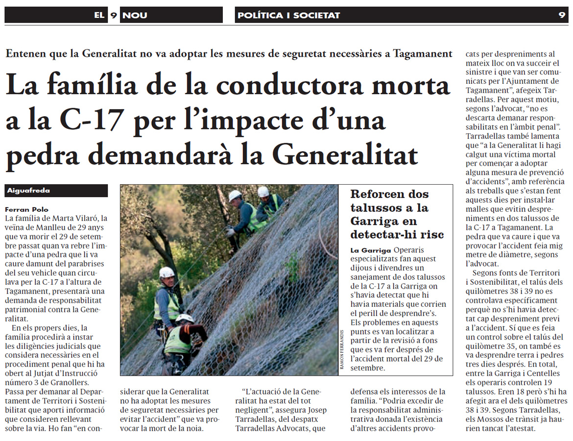 Tarradellas advocats ha estat designat pels familiars de la víctima mortal de la C-17