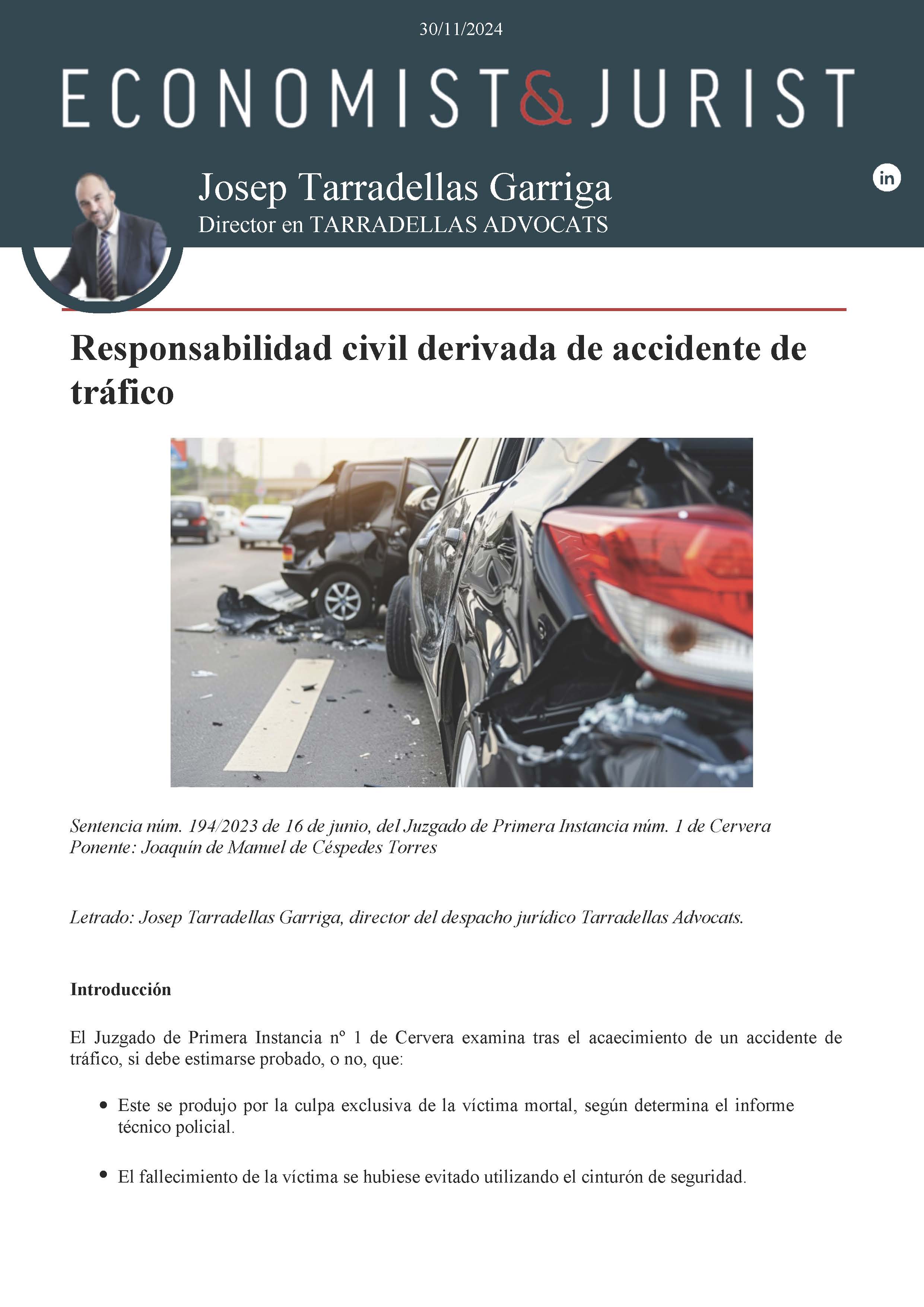 Economist & Jurist publica un cas d'èxit de Tarradellas Advocats en la seva secció de Jurisprudència